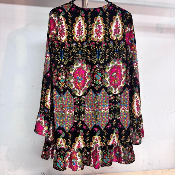 Show Me Your Mumu Margot Mini Dress Size XS Black Pink Floral Print Ruffle - Picture 5 of 5